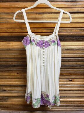 RARE Lucca Couture Boho Floral Embroidered Pleated Mini Dress Size L STRUT ATX